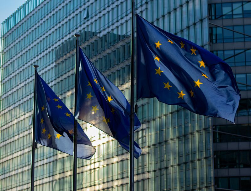 European flags in front of EU commission