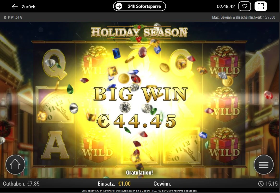 Ingame-Bild des Holiday-Season-Slots mit Big-Win-Animation