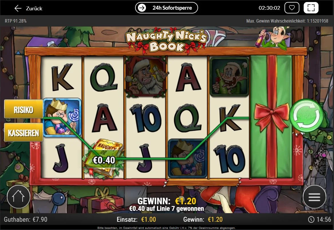 Screenshot des Naughty-Nick’s-Book-Slots während eines Gewinns