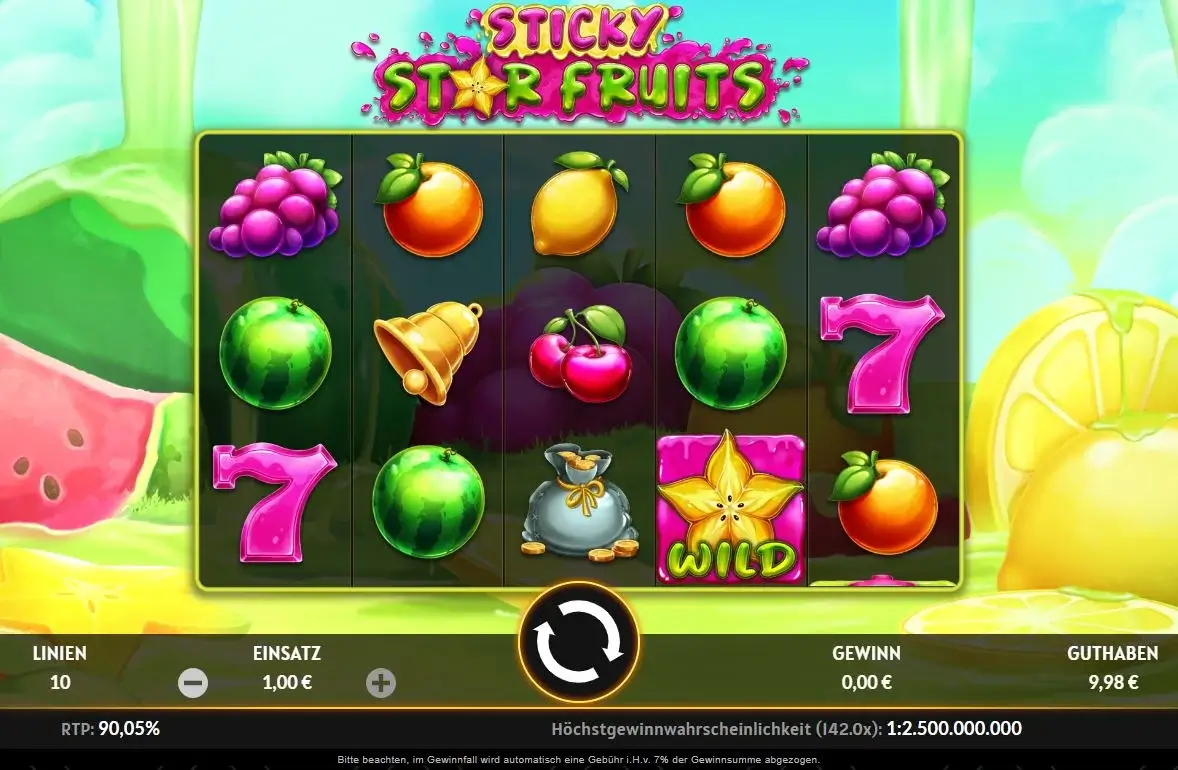 Sticky Star Fruits Slot Ingame mit Früchten, Wild-Star und klassischen Gewinnlinien