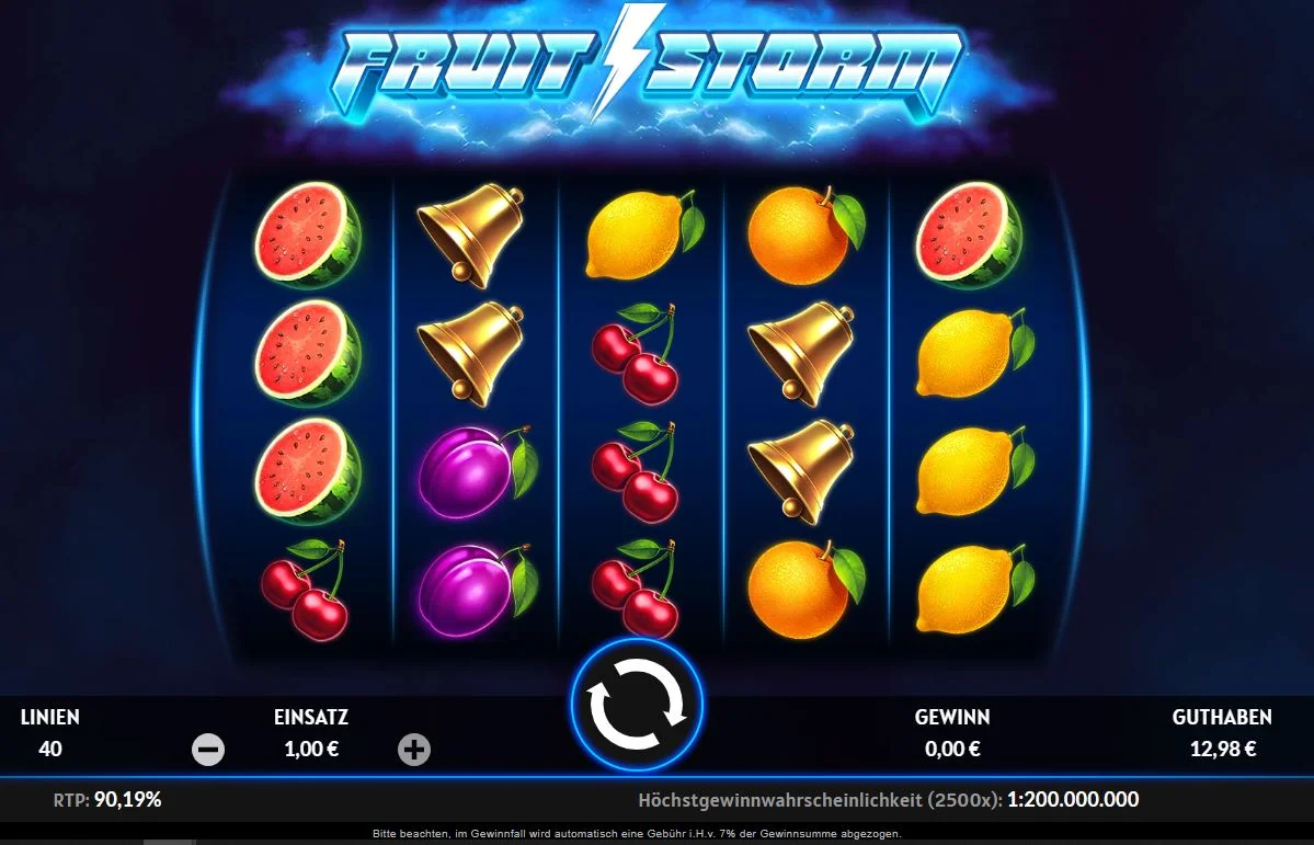 Fruit Storm Slot Ingame mit Wassermelonen, Zitronen und Glocken