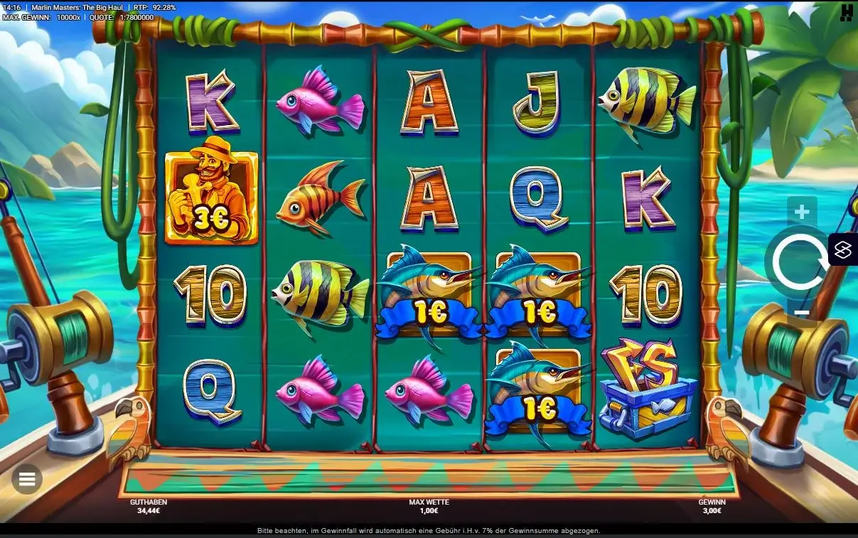 Marlin Masters The Big Haul Gameplay mit Fischsymbolen, Geldwerten und Bonusspiel