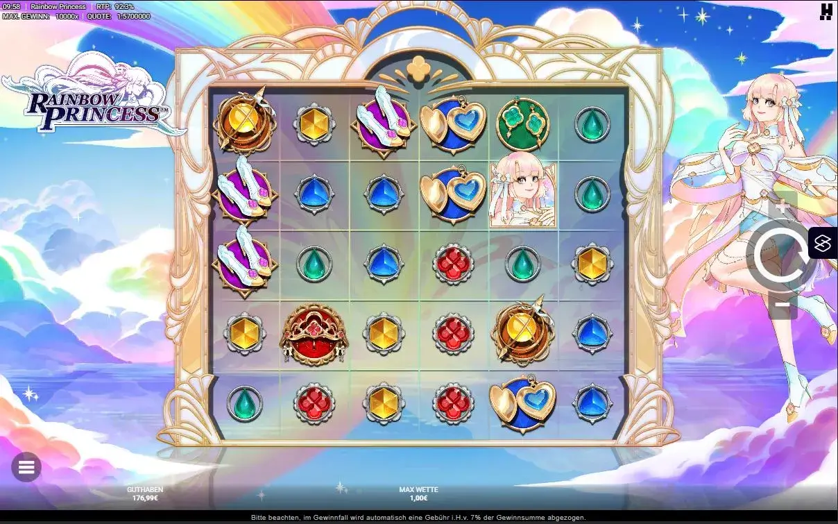 Rainbow Princess Slot mit bunten Edelsteinen und Anime-Prinzessin im Spiel