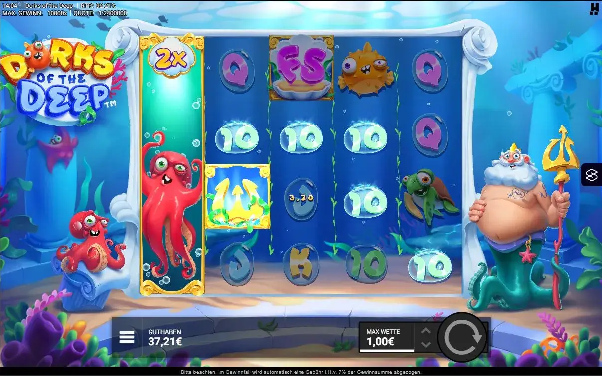 Dorks of the Deep Gameplay mit Unterwasser-Symbolen, Multiplikatoren und Bonusspiel
