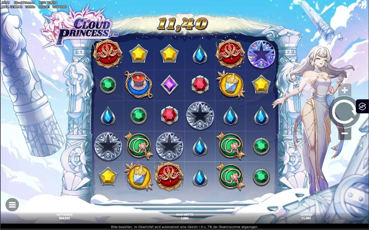 Cloud Princess Slot mit Edelsteinen, Wolken-Thema und Anime-Prinzessin