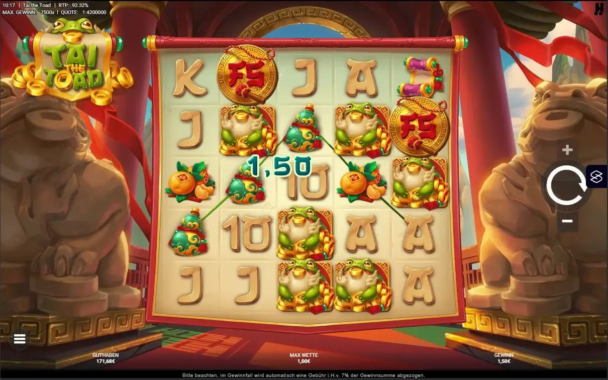Tai the Toad Slot mit Frosch-Symbolen, Münzen und Gewinnanzeige
