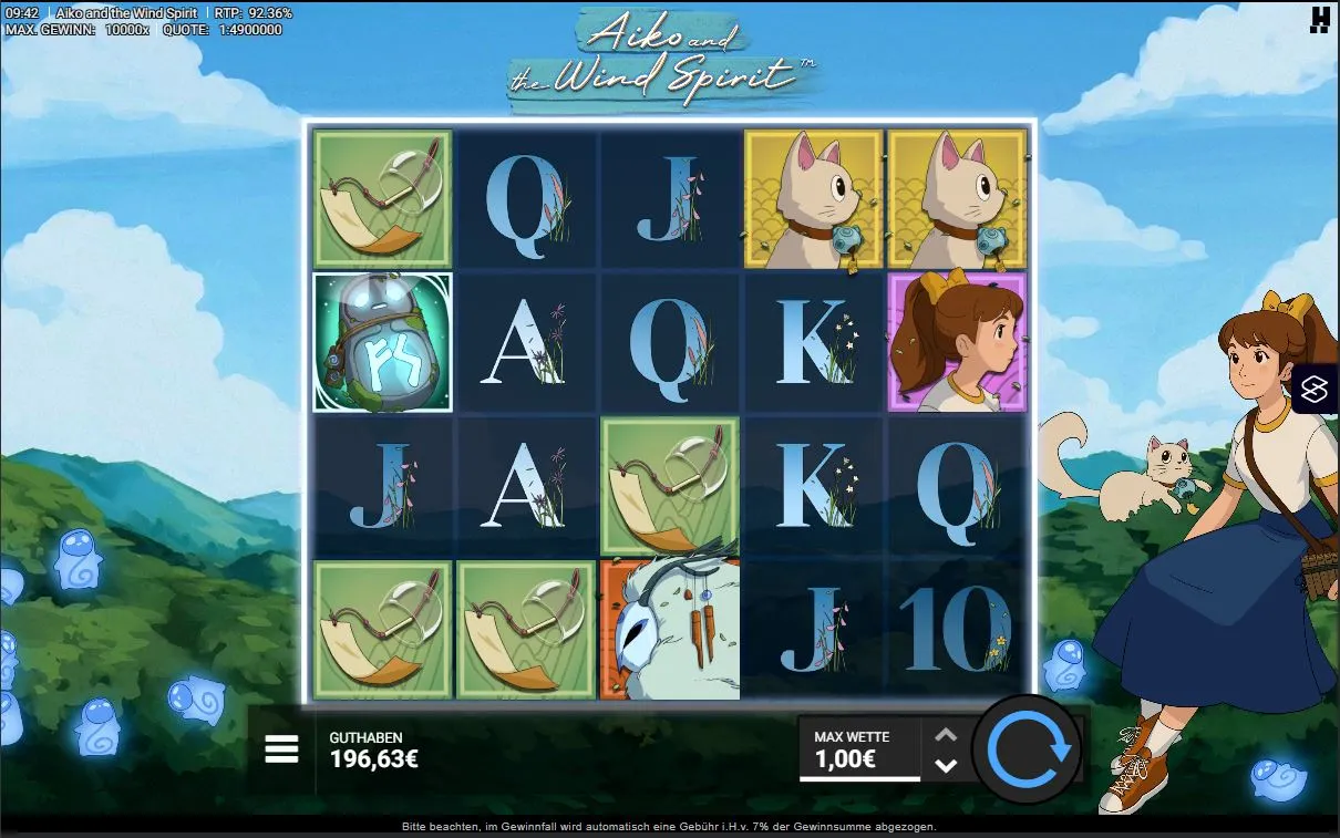 Aiko and the Wind Spirit Slot mit Natur-Symbolen, Katze und Anime-Figur