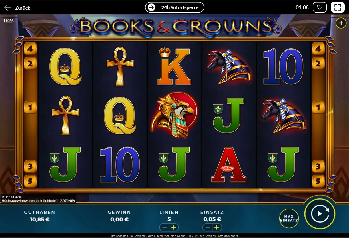 Books & Crowns Slot mit Ankh-Symbolen, ägyptischen Göttern und leuchtenden Buch-Icons