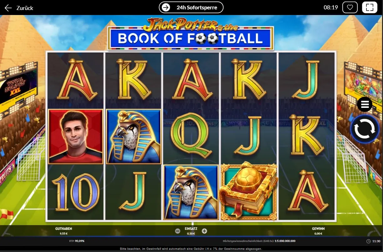 Jack Potter & the Book of Football Slot mit Fußballer, Pyramiden und Buchsymbol