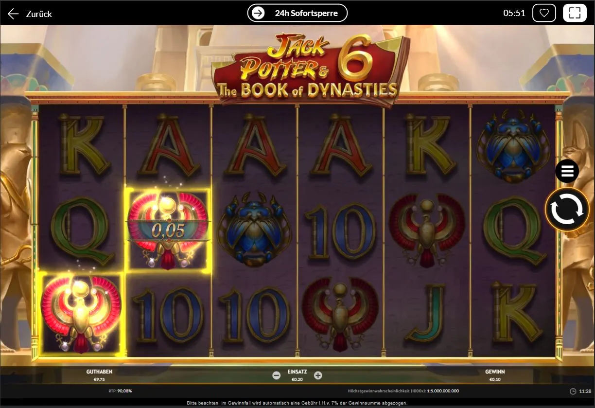 Jack Potter & The Book of Dynasties 6 Slot mit Heldenfigur Jack Potter und goldenen Symbolen
