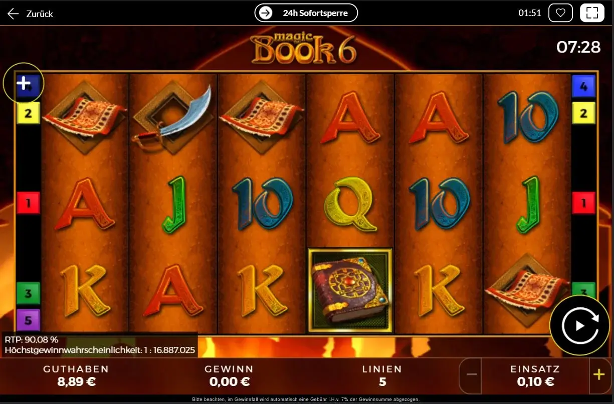 Magic Book 6 Slot mit sechs Walzen, magischem Buchsymbol und orientalischem Design