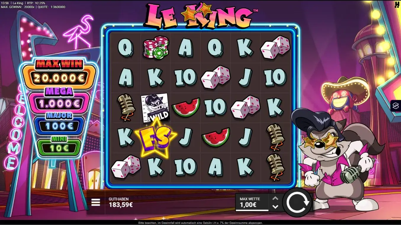 Le King Ingame Screenshot von Hacksaw Gaming mit 6x5 Walzen, ClusterPays, 92,25 % RTP und 20.000x Maximalgewinn