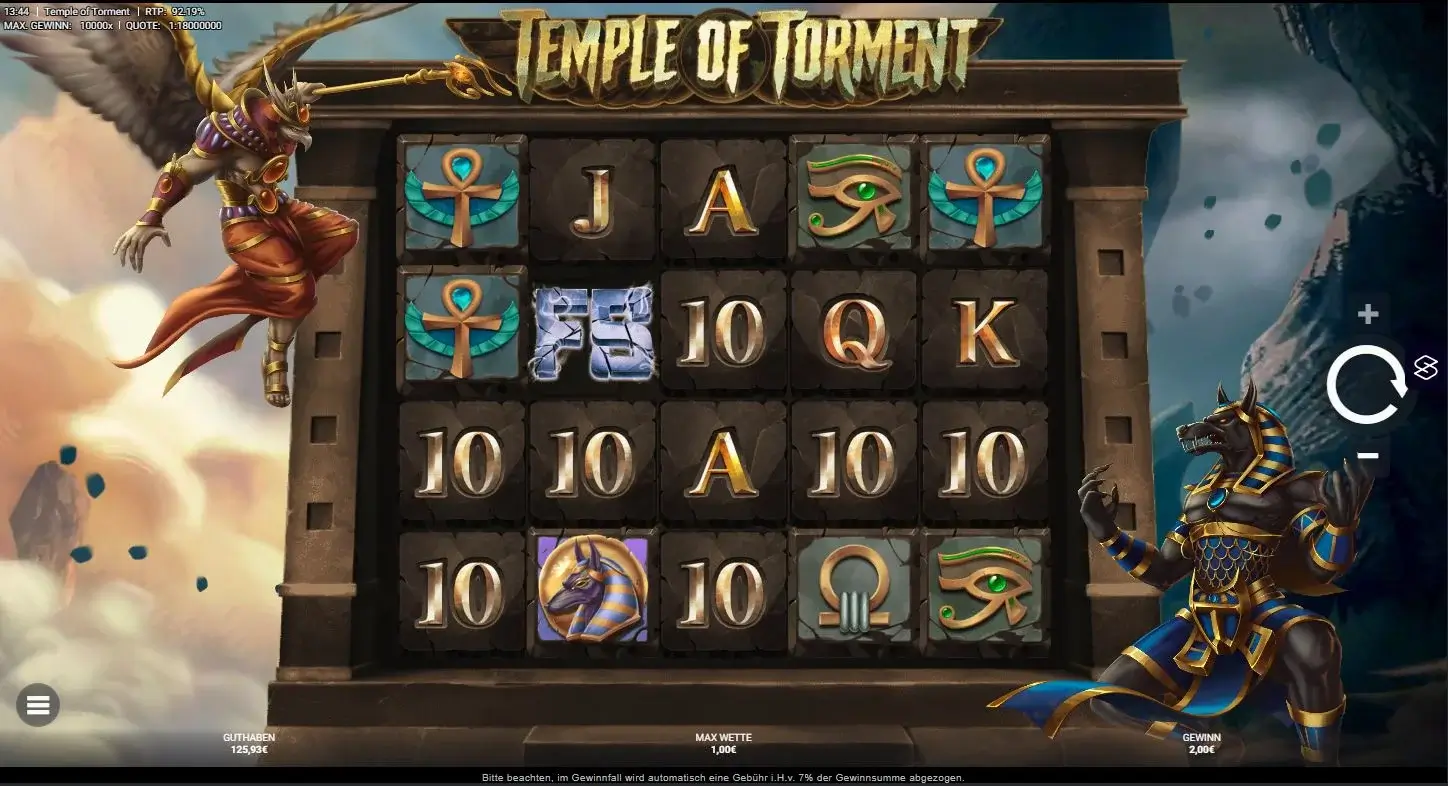 Gameplay des Temple of Torment Slots mit ägyptischen Symbolen