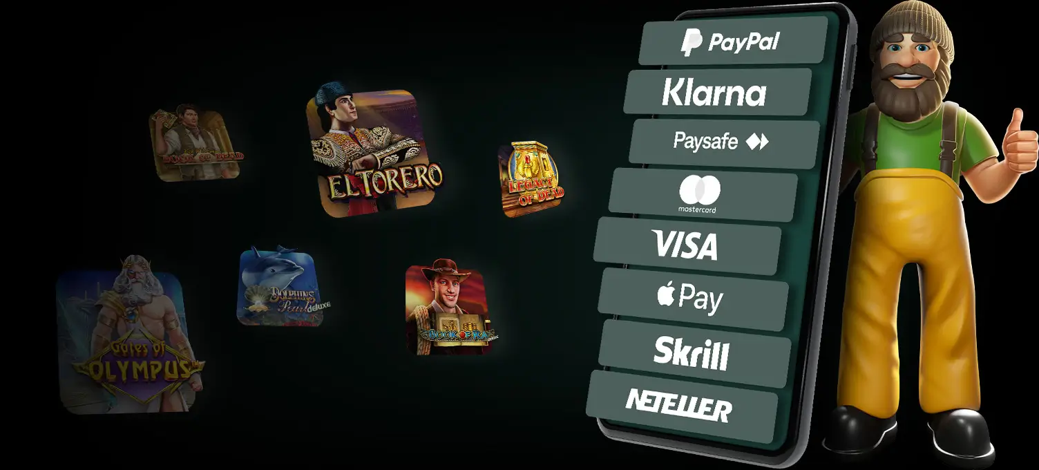 Smartphone mit den Zahlungsmethoden PayPal, Klarna, Paysafe, Mastercard, Visa, Apple Pay, Skrill und Neteller sowie beliebten Online-Slots bei DIE SPIELBANK.