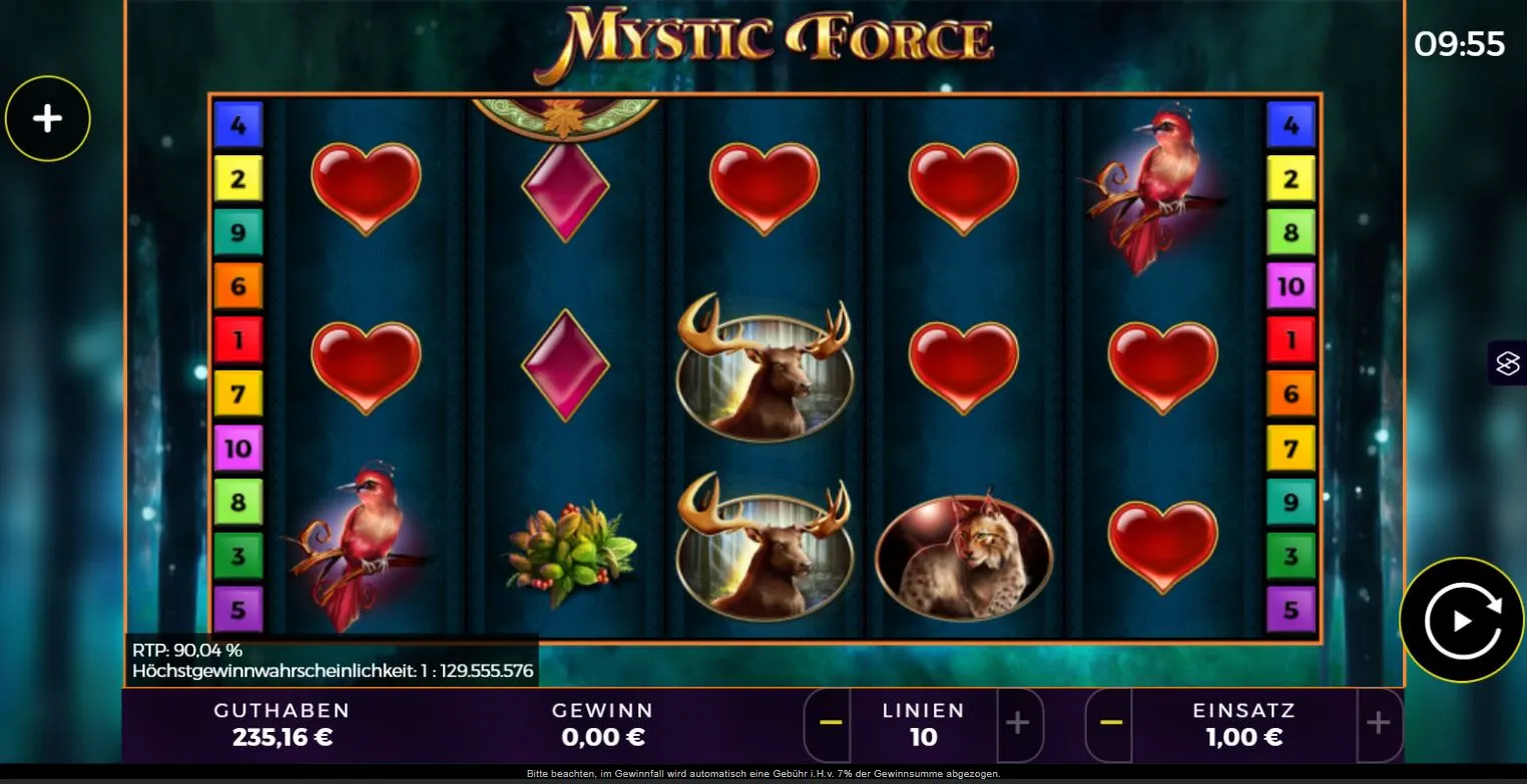 Mystic Force Slot Ingame mit magischen Symbolen, Tieren und Fantasy-Thema