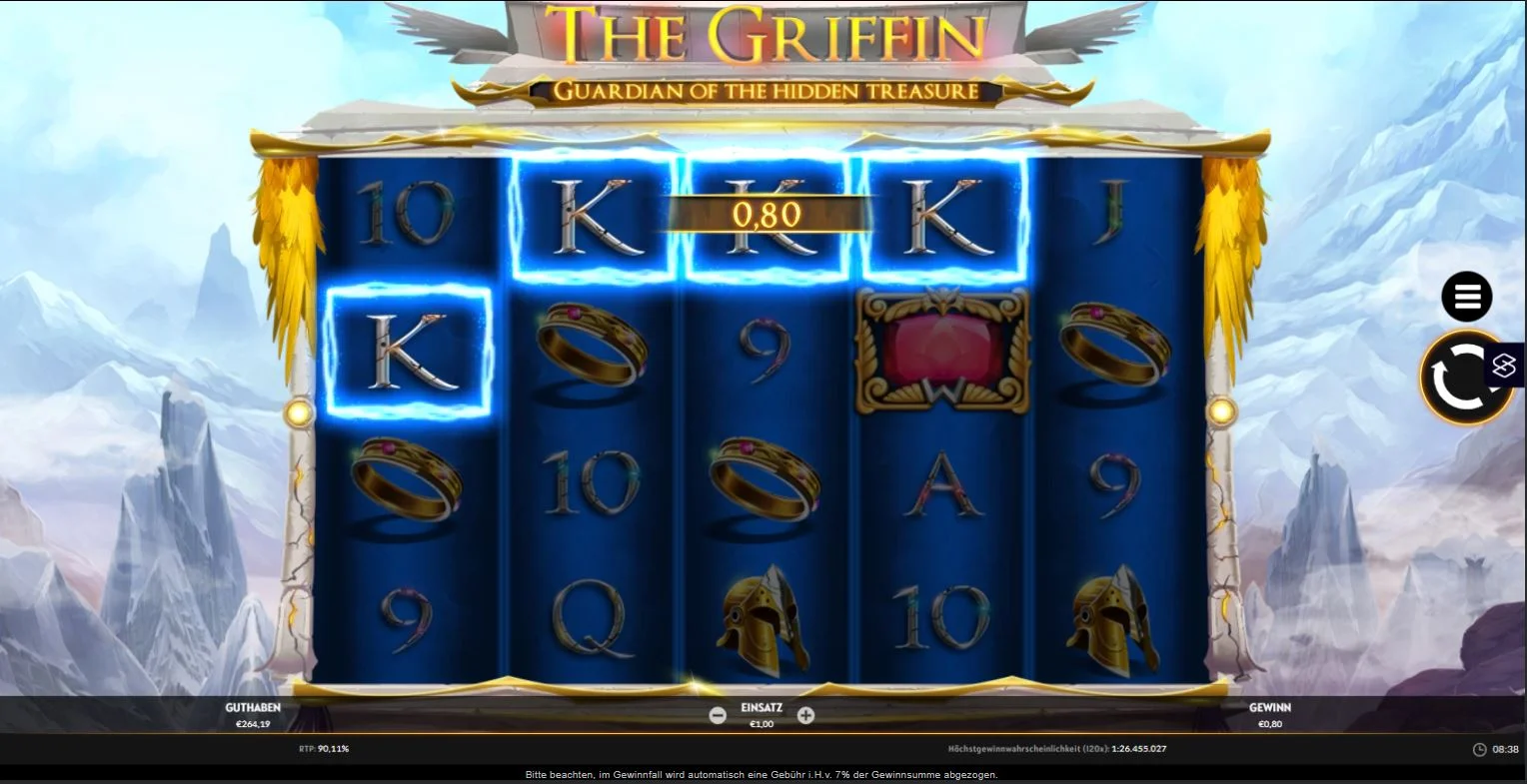 The Griffin Ingame mit Greif-Symbolen, Schatzmotiven und hervorgehobener Gewinnlinie