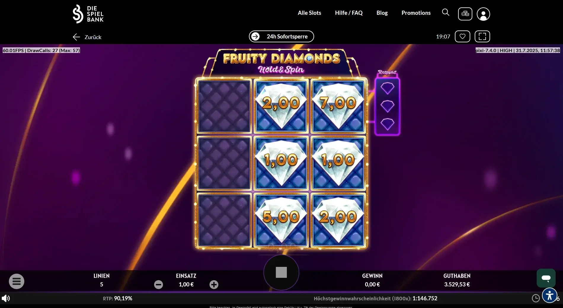Fruity Diamonds Hold and Spin Bonus mit Diamanten und Geldwerten