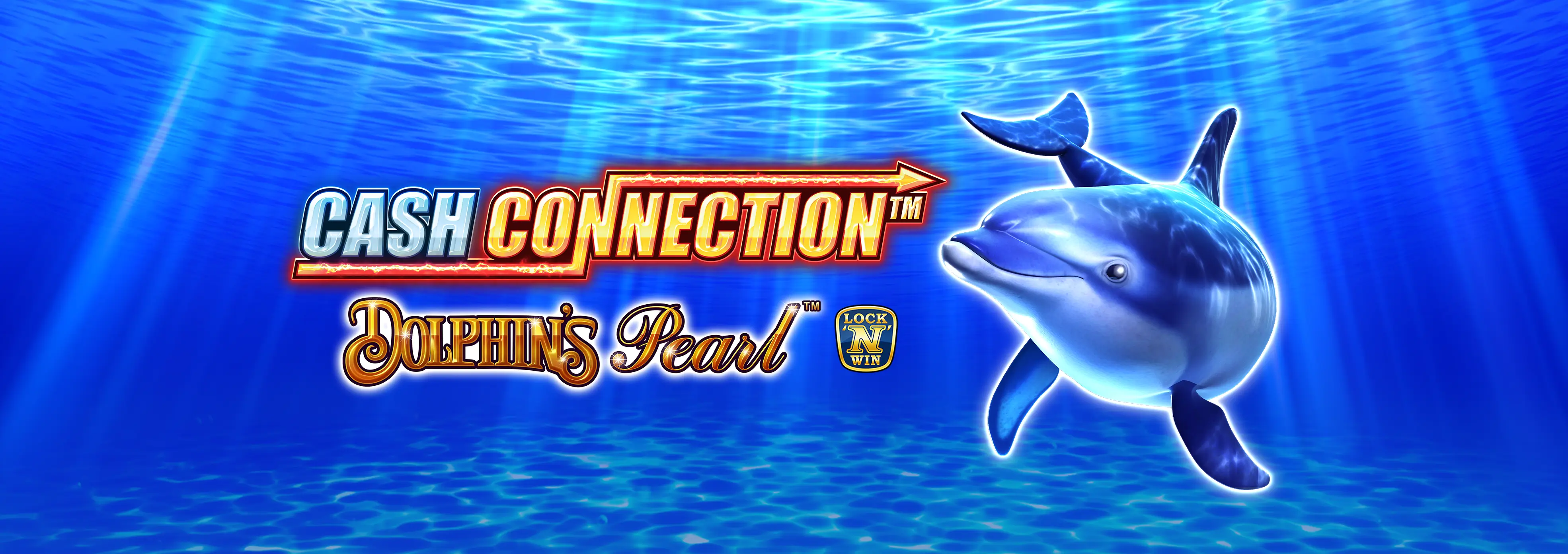 Cash Connection Dolphin's Pearl – Novoline Slot bei DIE SPIELBANK Banner des Novoline Spielautomaten Cash Connection Dolphin's Pearl mit Delfin, Unterwasserlandschaft und Cash Connection Lock 'N Win Feature bei DIE SPIELBANK.