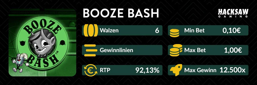 Booze Bash Slot Übersicht mit 6 Walzen, RTP 92,13% und max Gewinn