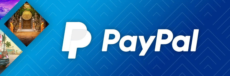 PayPal Logo auf blauem Hintergrund als Zahlungsmethode im Online-Casino