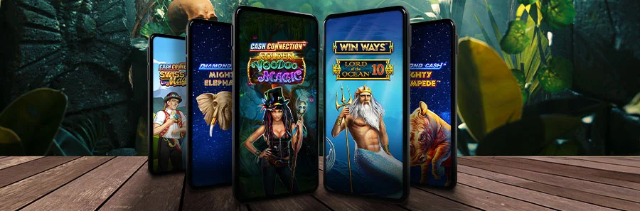 Banner mit aktuellen Greentube-Slots auf Smartphones als Hinweis auf neue mobile Spiele bei DIE SPIELBANK.