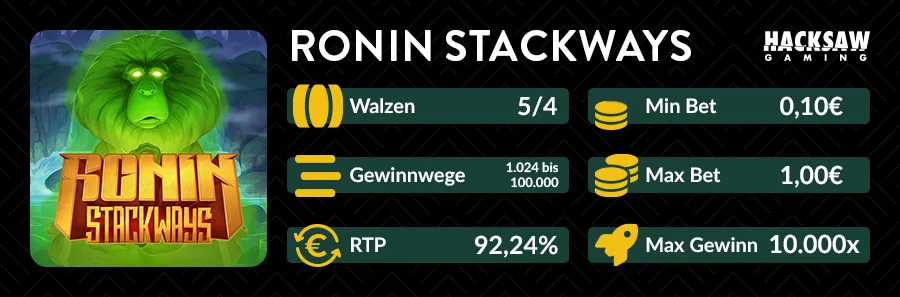 Ronin Stackways Slot von Hacksaw Gaming mit variablen Gewinnwegen und 92,24 Prozent RTP