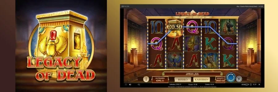 Legacy of Dead Slot Spiel mit Freispiele-Runde und expandierenden Symbolen im ägyptischen Design