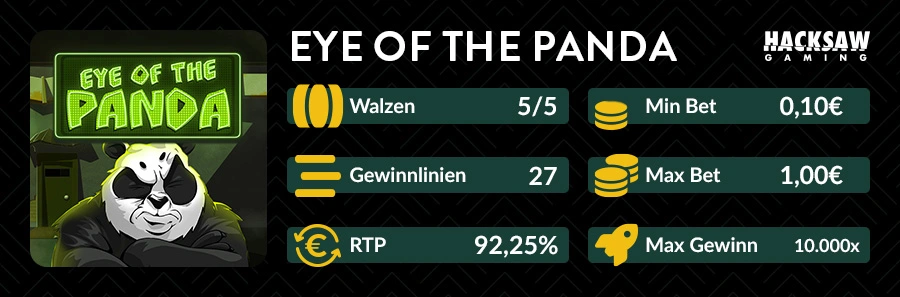 Eye of the Panda Slot von Hacksaw Gaming mit 5 Walzen, 27 Gewinnlinien und 92,25 Prozent RTP