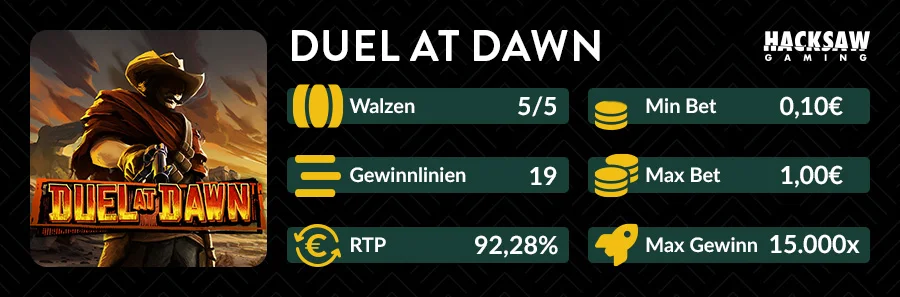 Duel at Dawn Slot Übersicht mit 5 Walzen, 19 Gewinnlinien und 15.000x maximalem Gewinn