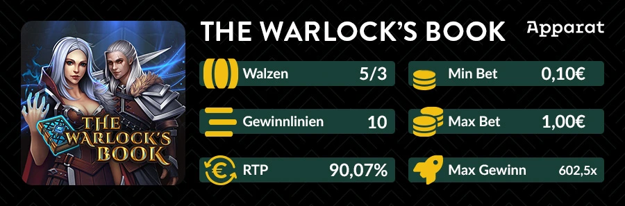 The Warlock’s Book Slot mit Zauberern, Wolfs-Symbol und magischem Buch