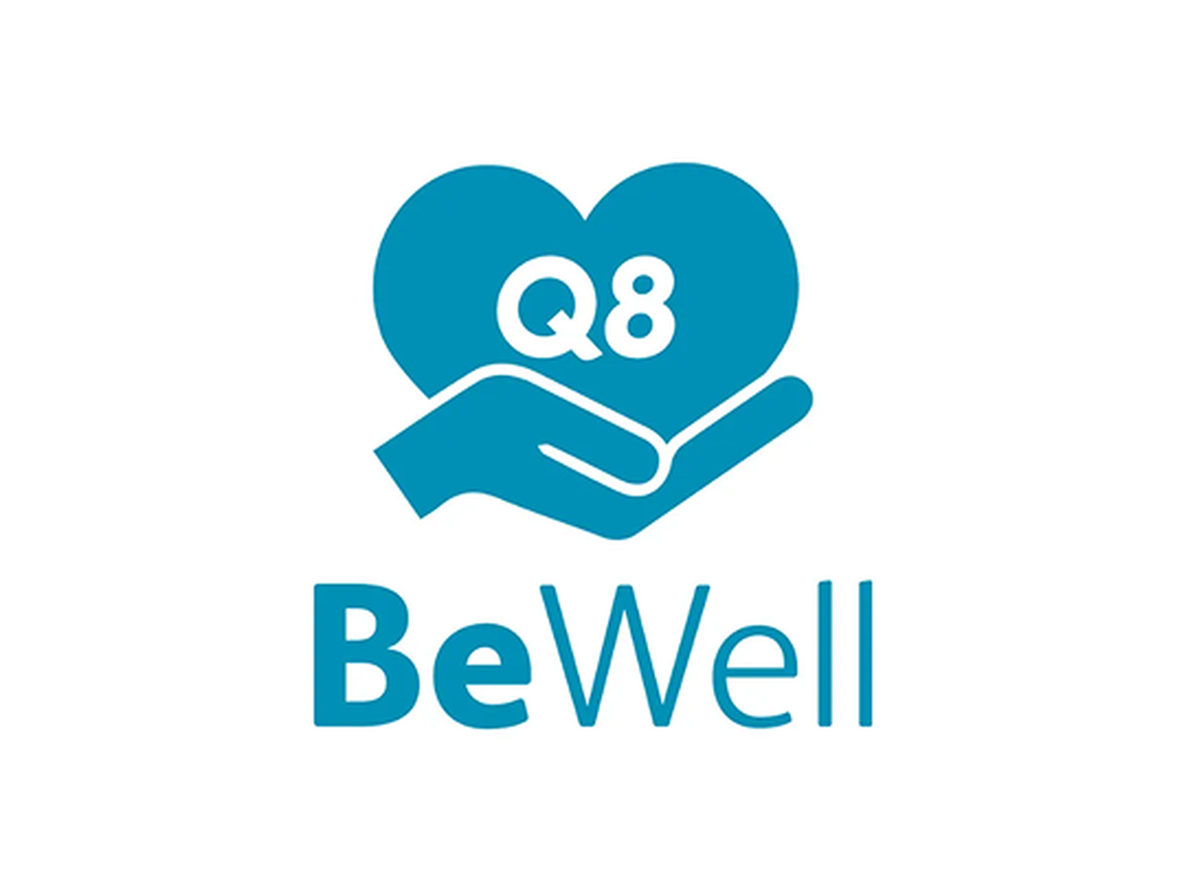 BeWell Q8 in einem Herz, getragen von einer Hand