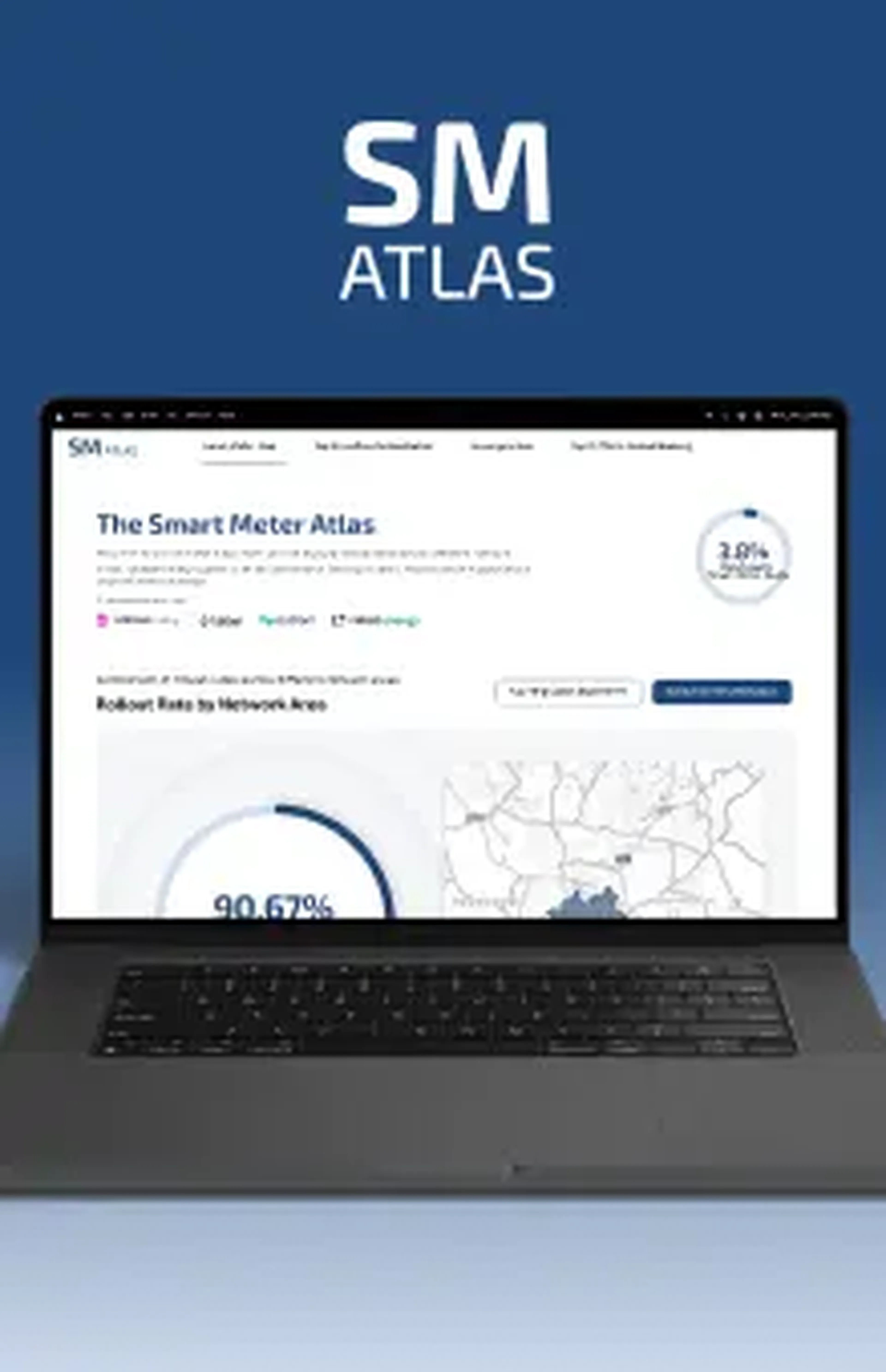 SM Atlas screen of the website in a laptop mockup
