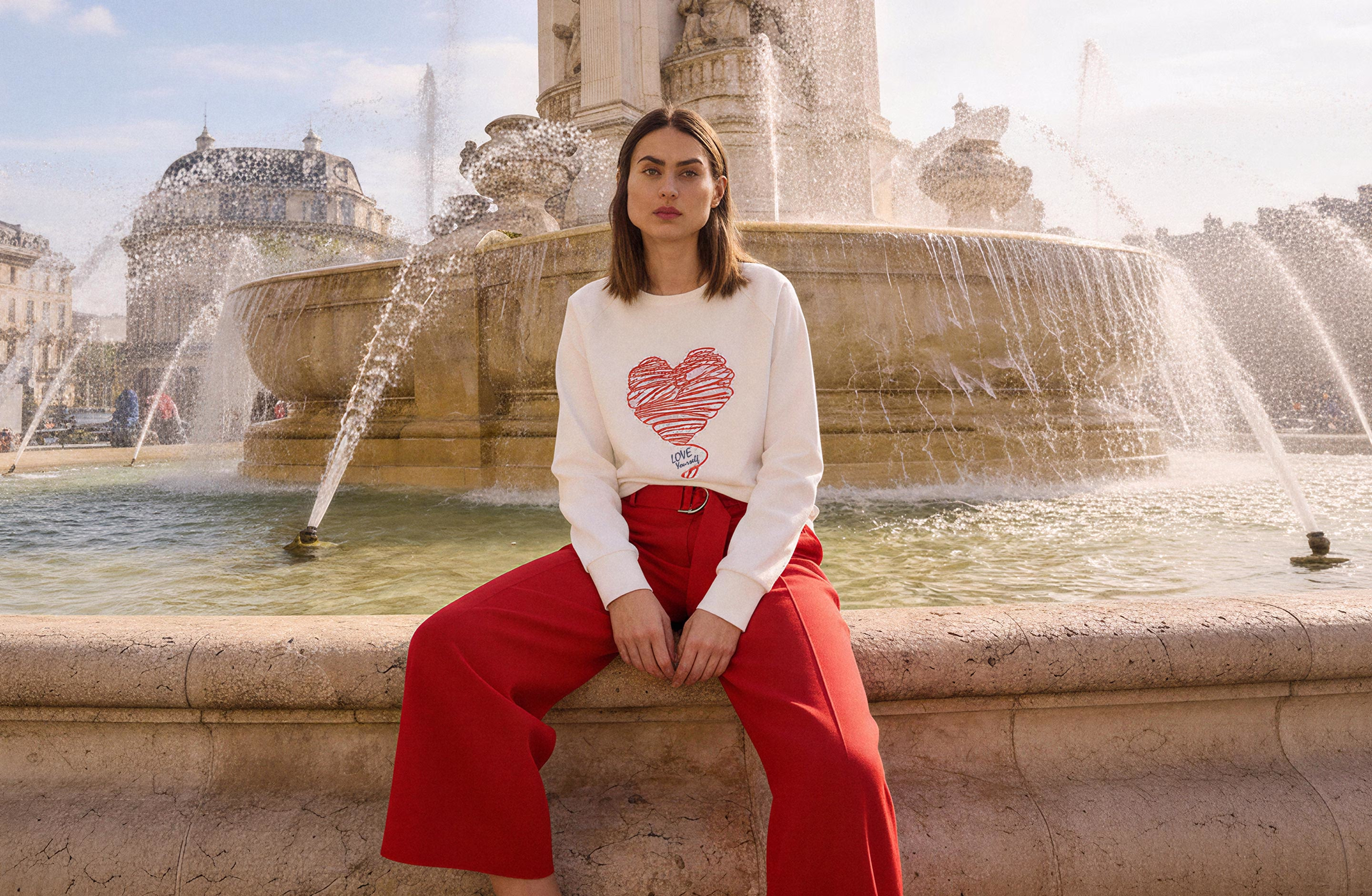 Sweatshirt mit Herz und roter Hose