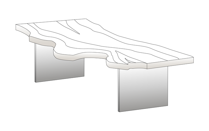 Illustration eines schwebenden Baumstammtischs mit einzigartiger Holzmaserung