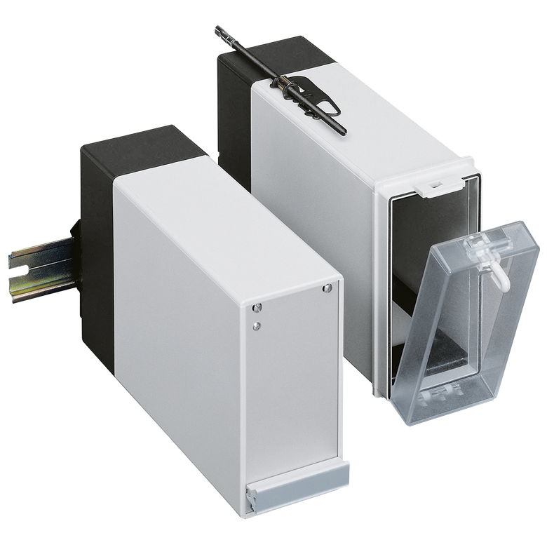 Combiset enclosures for snapping onto a DIN rail