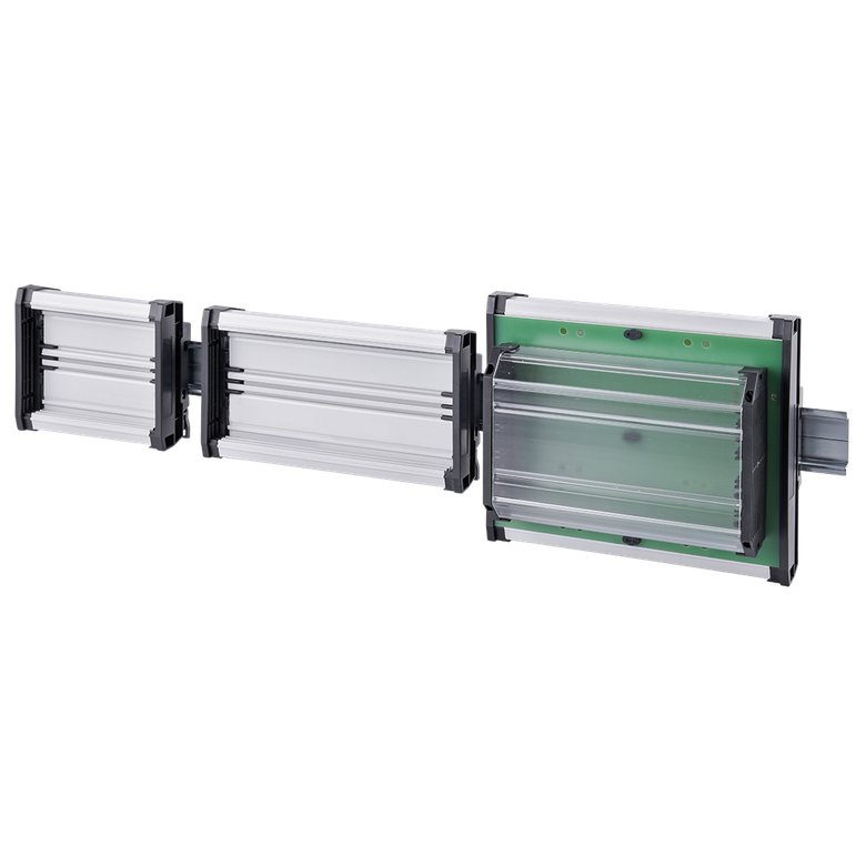Combirail enclosures for snapping onto a DIN rail