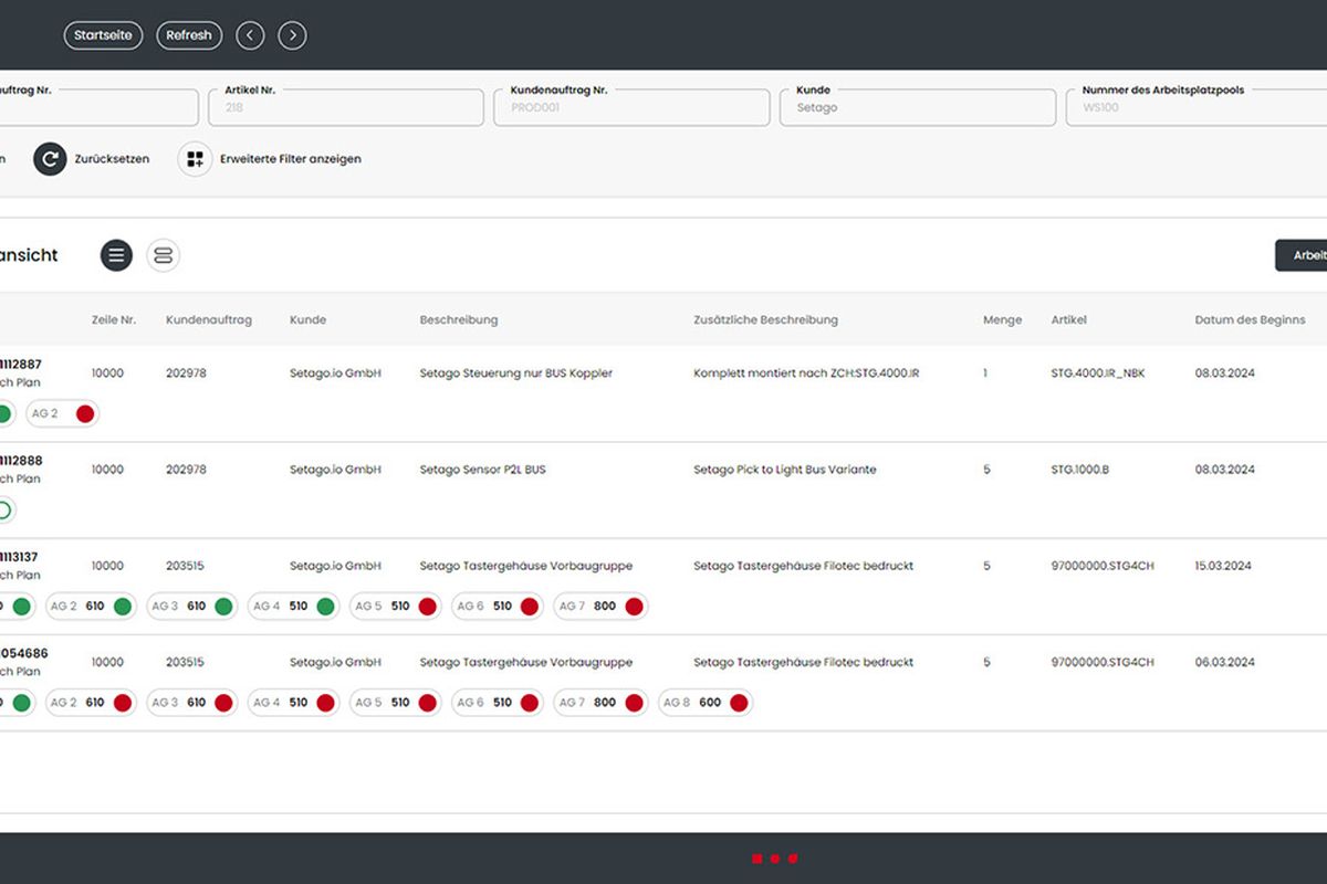 Screenshot of the orders overview
