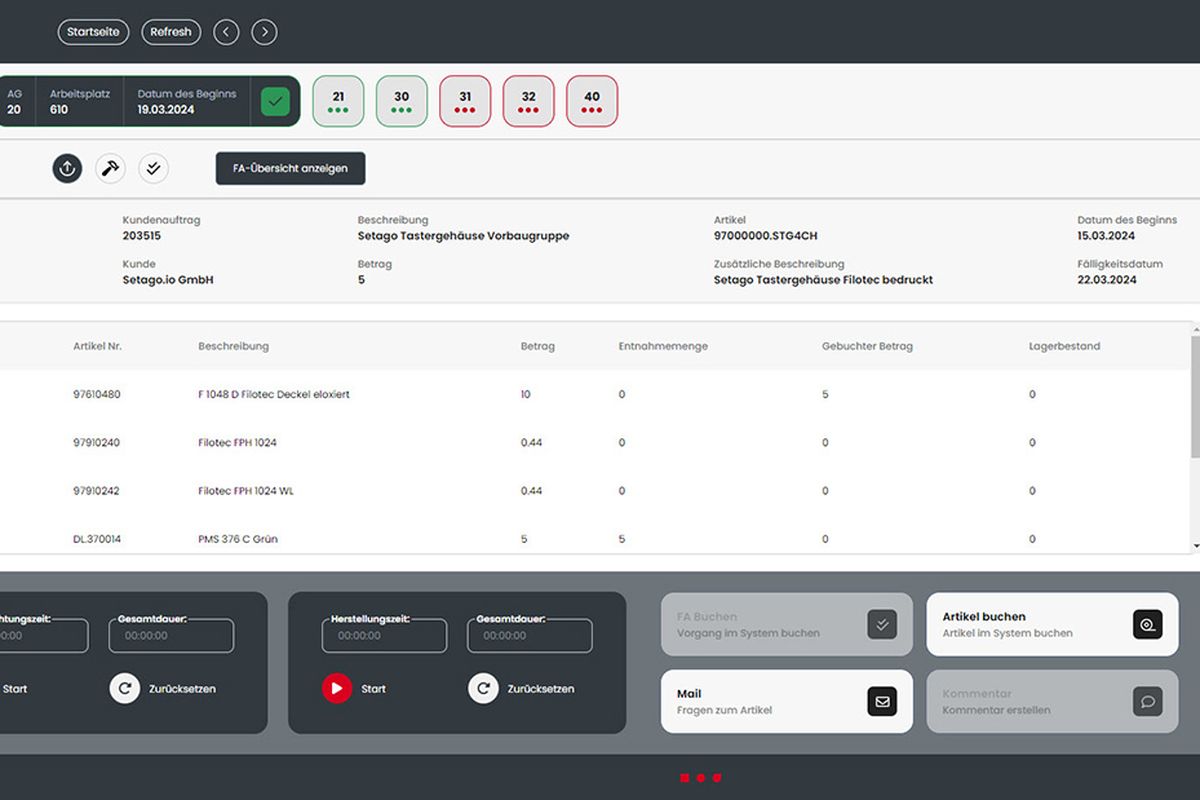 Screenshot of the picking list overview