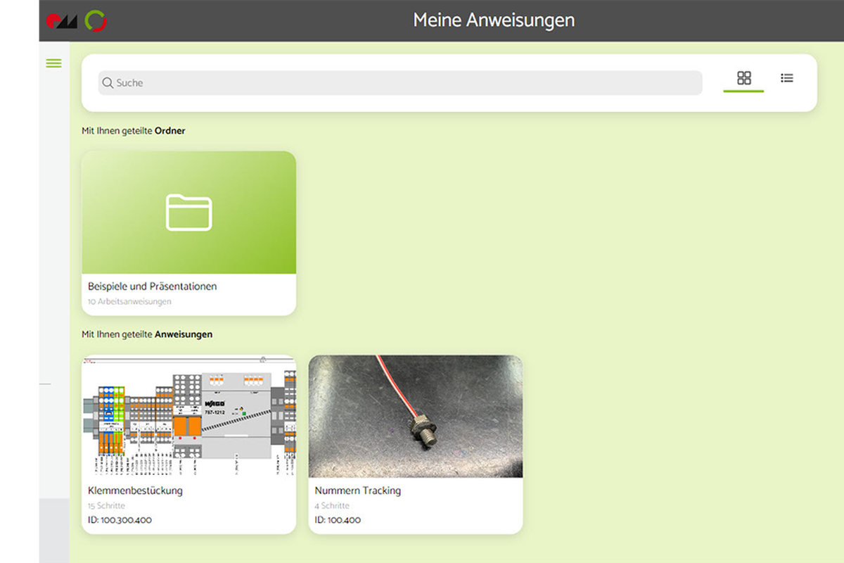 Overview of work instructions in the Setago worker assistance software