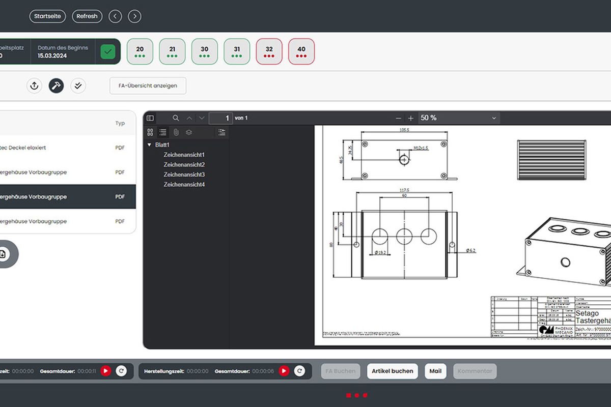 Screenshot of the manufacturing order overview
