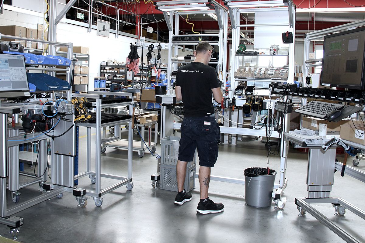Employee assembles on assembly island
