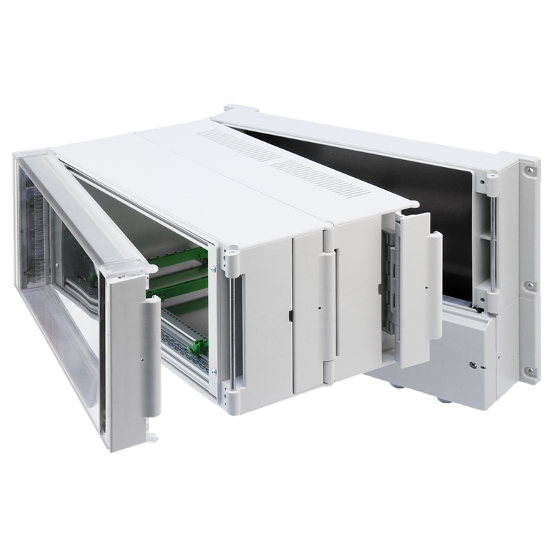 Modular plastic enclosure with hinged modules