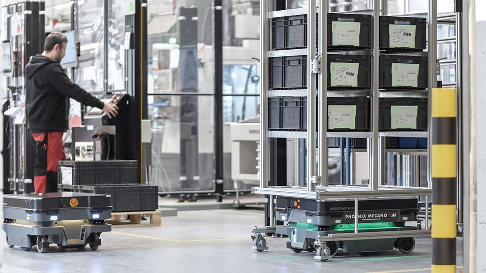 Material is transported by autonomous mobile robot