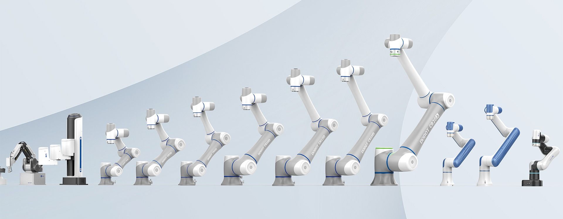 Various collaborative robots in different sizes and designs