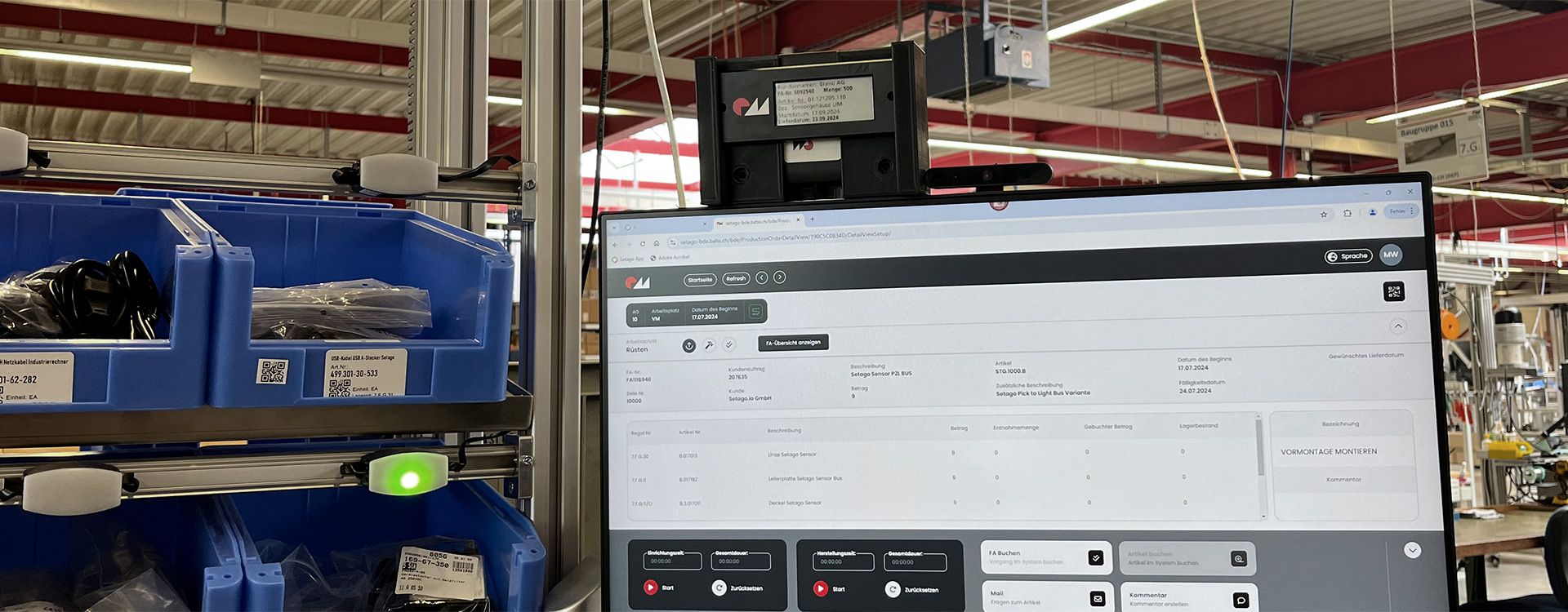 E-paper label with PDA system in an industrial production facility