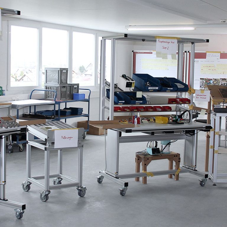Assembly line set up in a Lean Live workshop