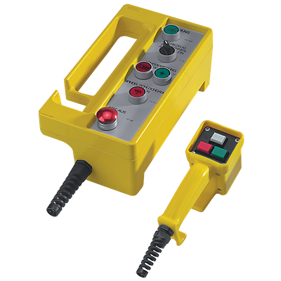 Extremely robust hand-held enclosure in various sizes for use as a crane control unit