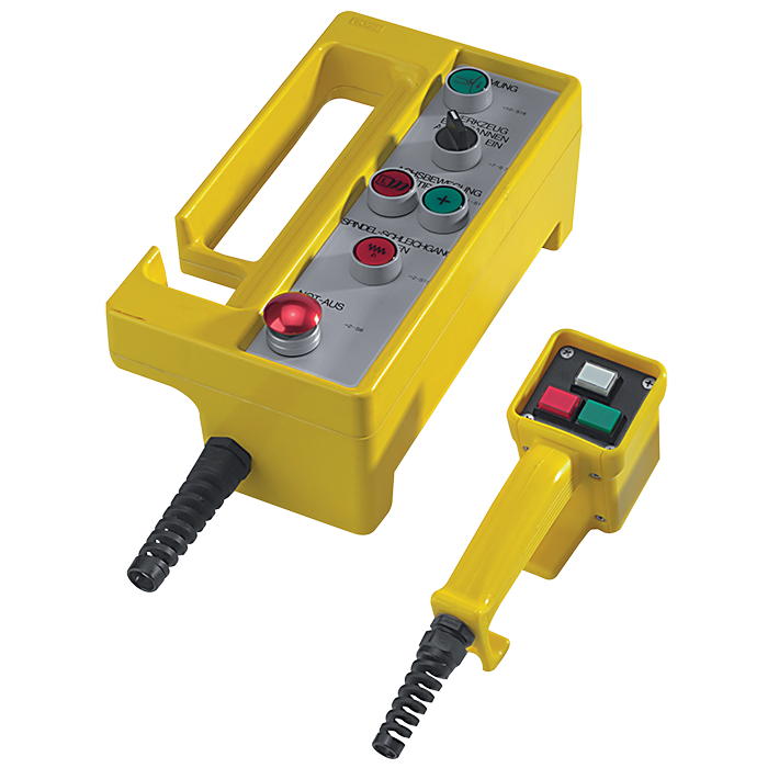 Extremely robust hand-held enclosure in various sizes for use as a crane control unit
