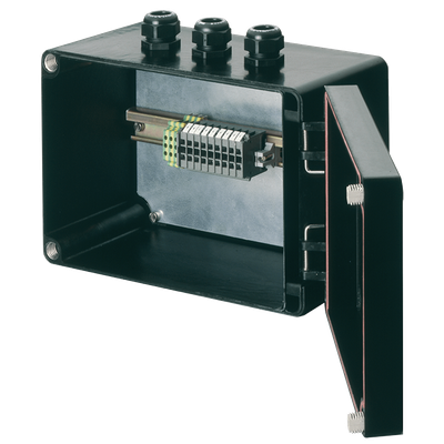 ATEX GRP polyester control cabinet with cable glands and terminal block