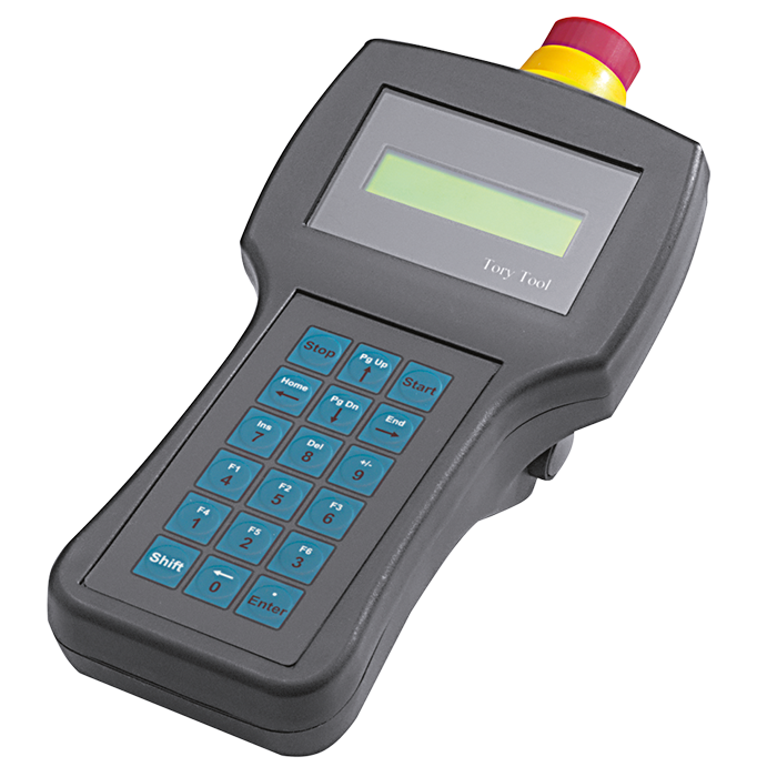 Hand-held enclosure with membrane keypad and integrated display and emergency stop switch
